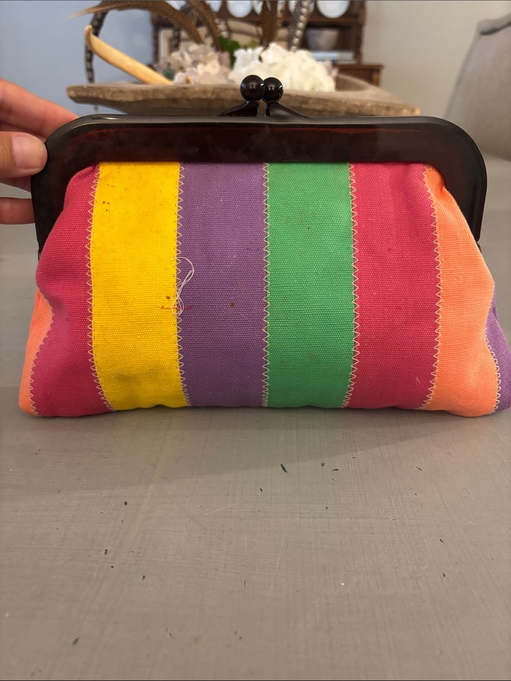 Vintage 70’s- 80’s Women’s Multicolor Striped Frame Clutch